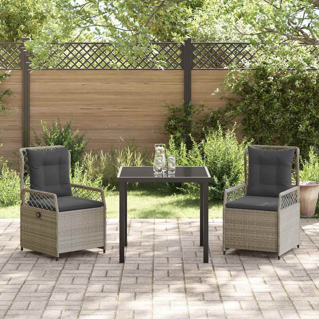 Tuin eettafelset 3 pcs Lichtgrijs poly rattan – afbeelding 4
