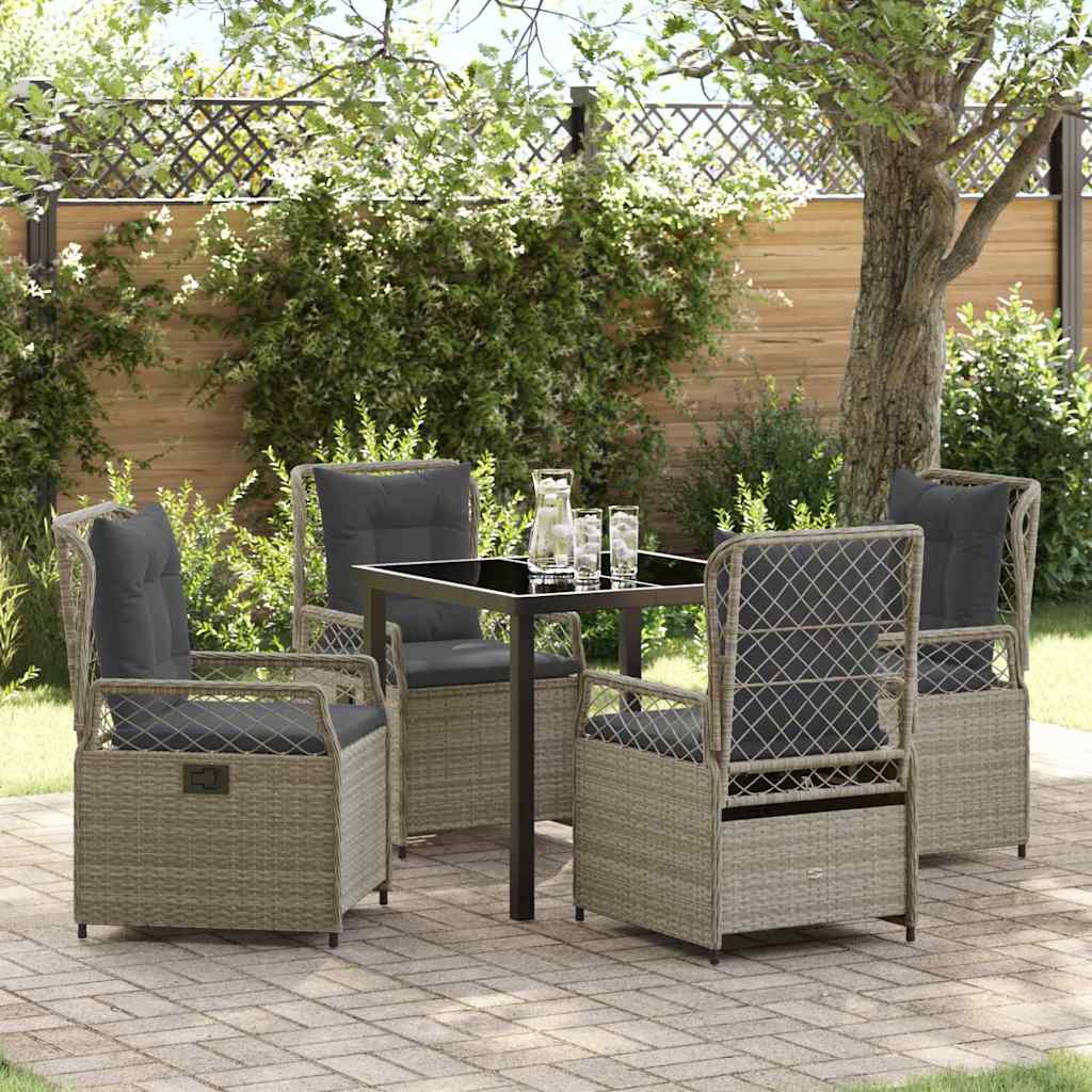 Tuin eettafelset 5 pcs Lichtgrijs poly rattan – afbeelding 1
