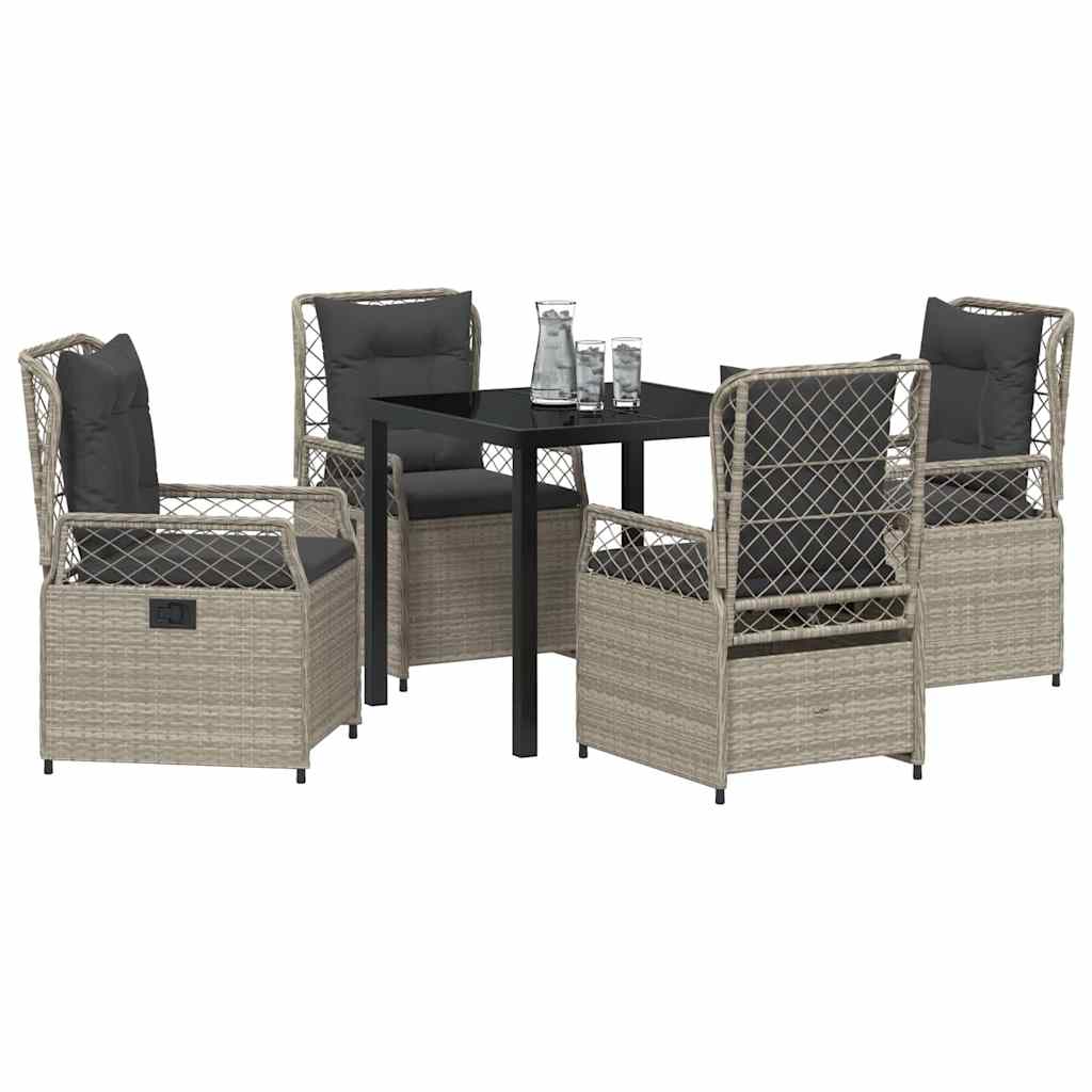 Tuin eettafelset 5 pcs Lichtgrijs poly rattan – afbeelding 3