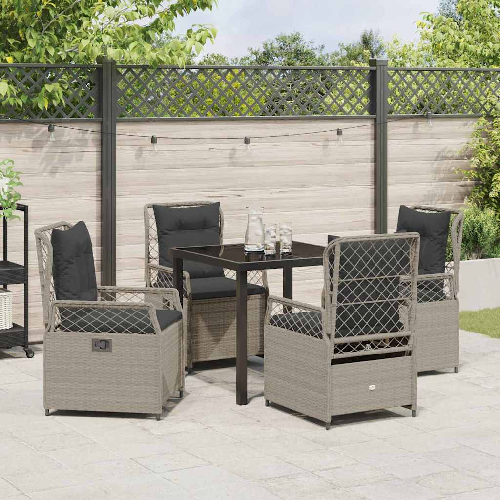 Tuin eettafelset 5 pcs Lichtgrijs poly rattan – afbeelding 4