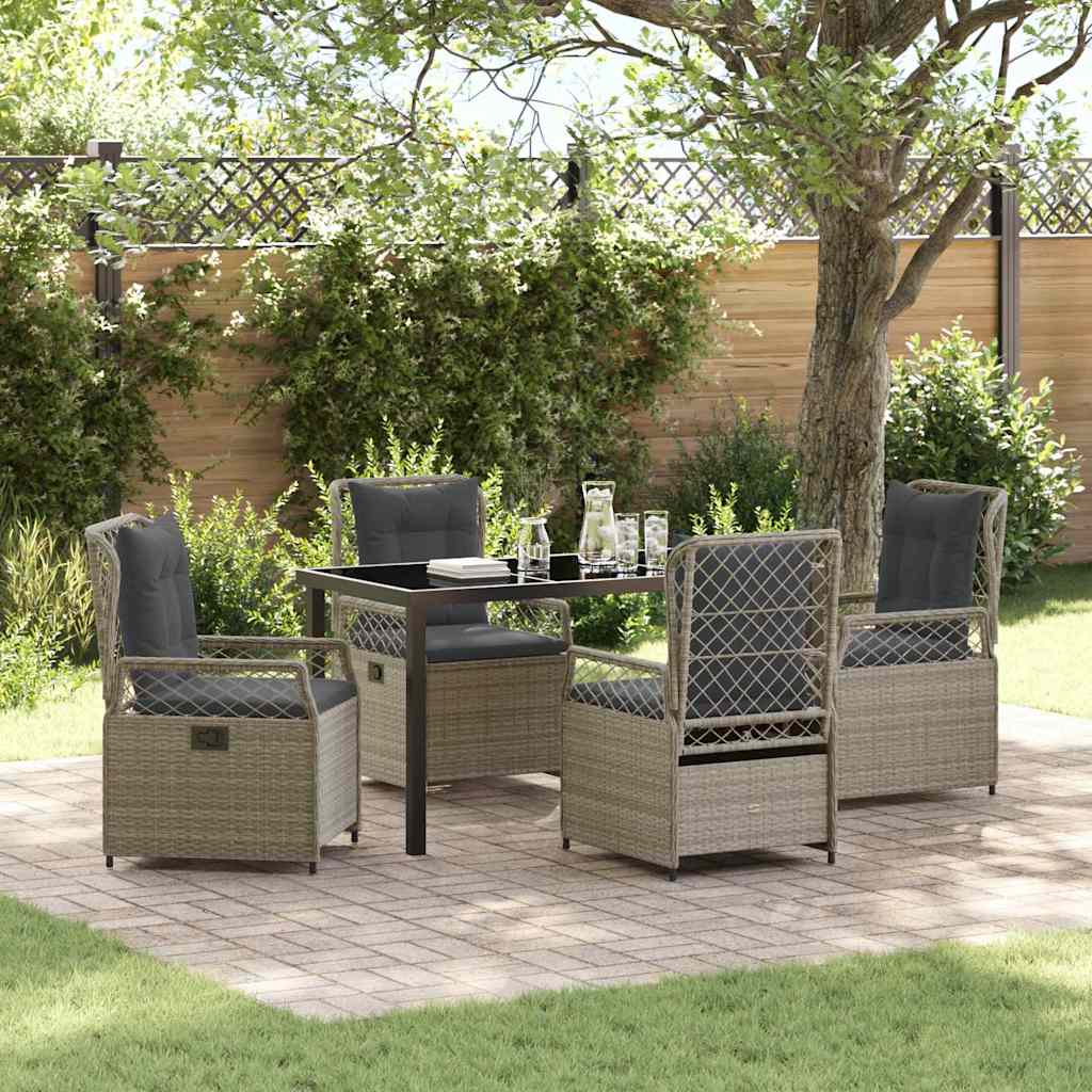 Tuin eettafelset 5 pcs Lichtgrijs poly rattan – afbeelding 1