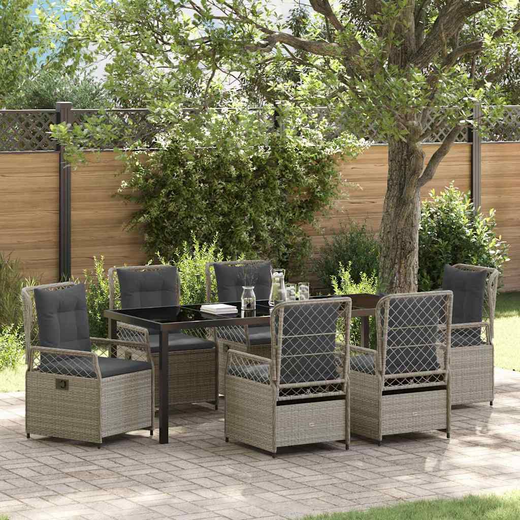 Tuin eettafelset 7 pcs Lichtgrijs poly rattan – afbeelding 1
