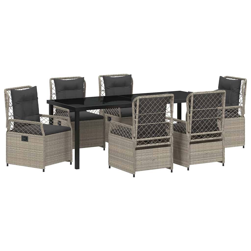 Tuin eettafelset 7 pcs Lichtgrijs poly rattan – afbeelding 2