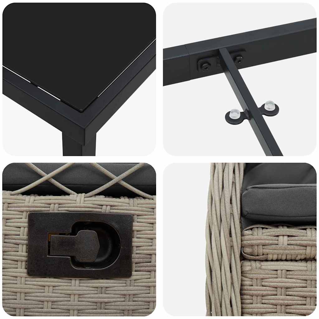 Tuin eettafelset 7 pcs Lichtgrijs poly rattan – afbeelding 9