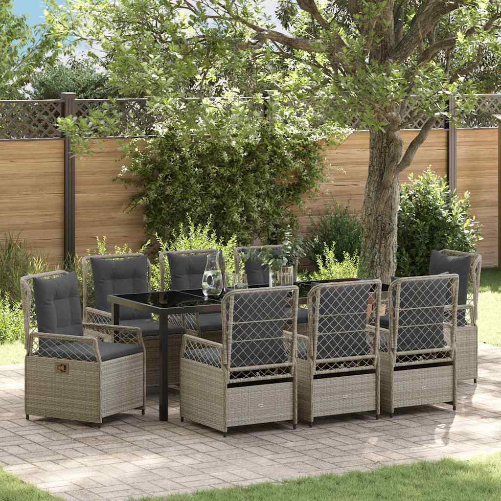 Tuin eettafelset 9 pcs Lichtgrijs poly rattan – afbeelding 1
