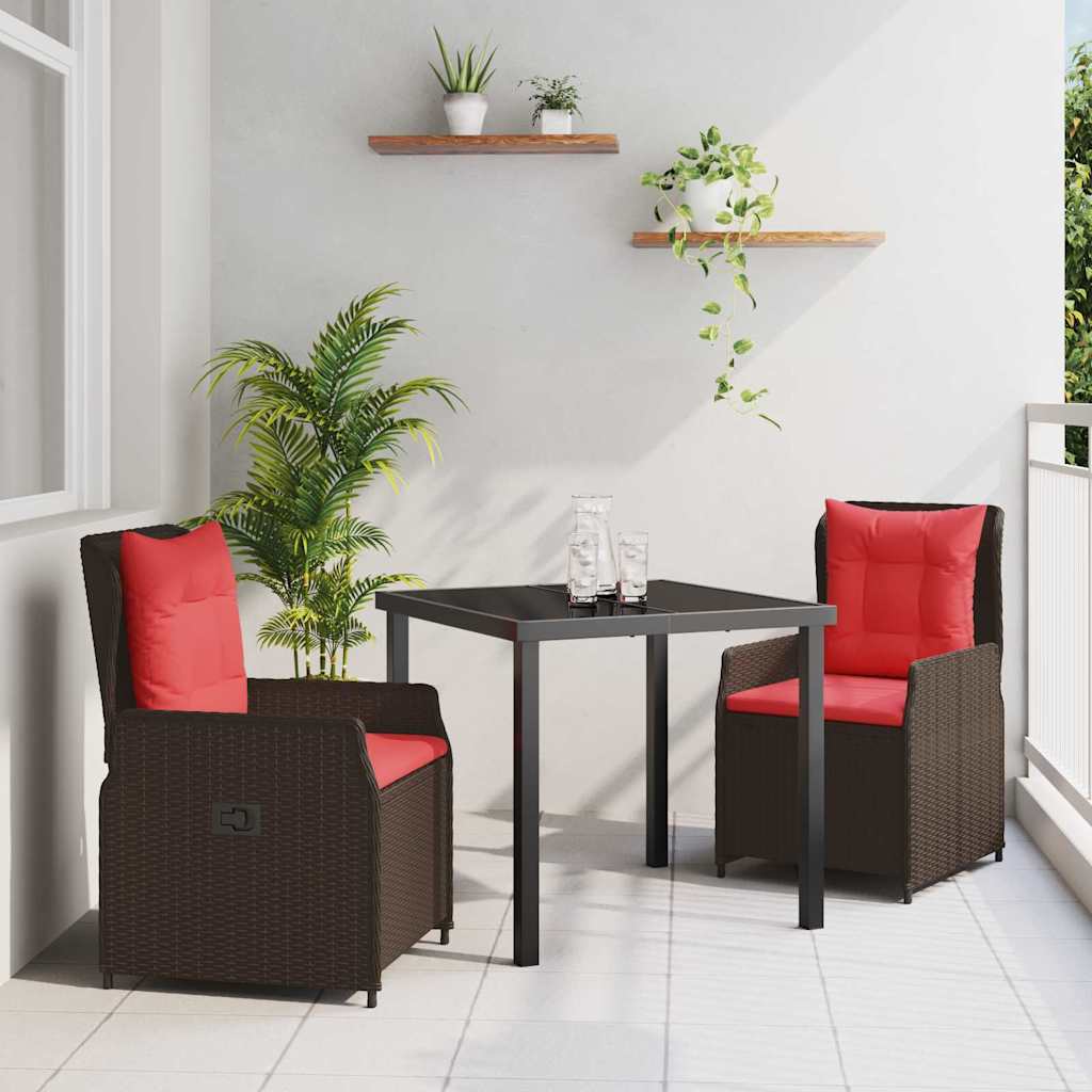 Tuin Eetset met kussen 3 pcs Bruin Poly riet – afbeelding 1