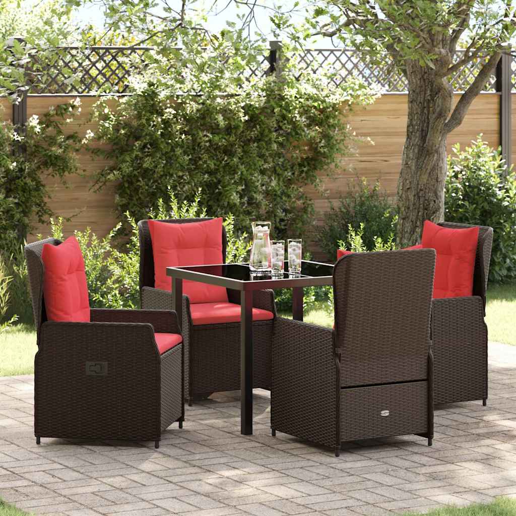 Tuin Eetset met kussen 5 pcs Bruin Poly riet – afbeelding 1