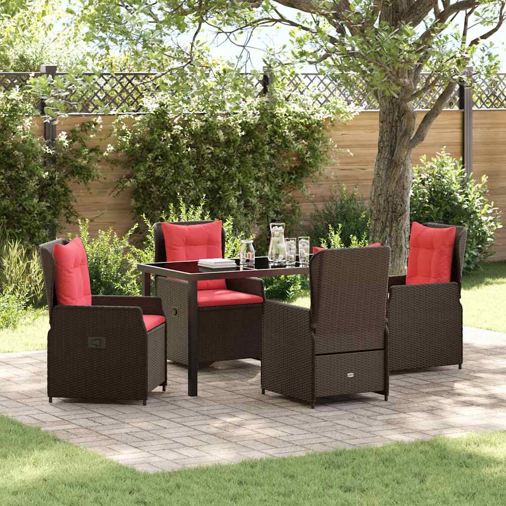 Tuin Eetset met kussen 5 pcs Bruin Poly riet – afbeelding 1