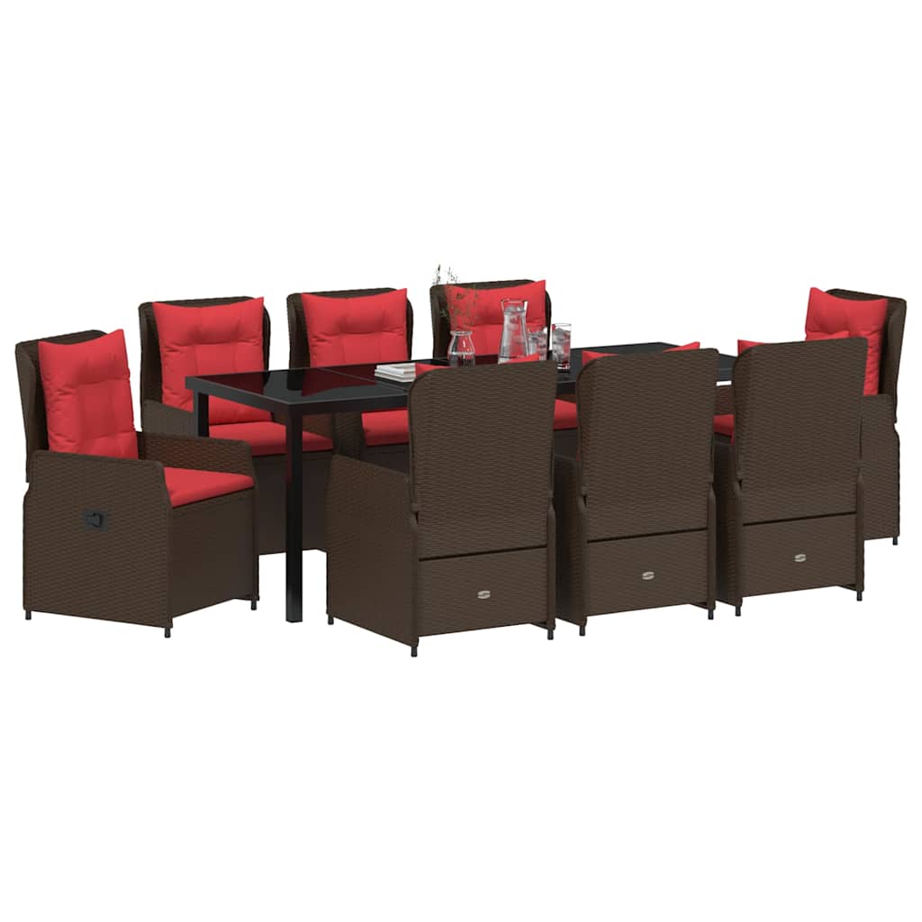 Tuin Eetset met kussen 9 pcs Bruin Poly riet – afbeelding 3