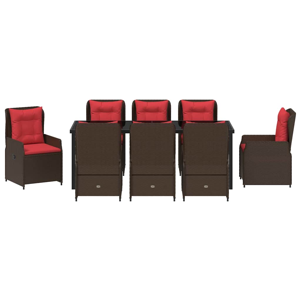 Tuin Eetset met kussen 9 pcs Bruin Poly riet – afbeelding 7