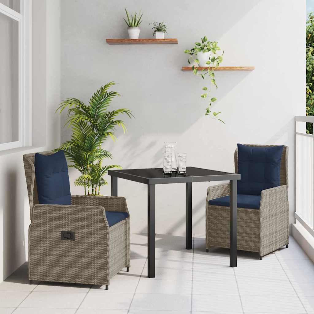 Tuin Eetset met kussen 3 pcs Grijs Poly riet – afbeelding 1