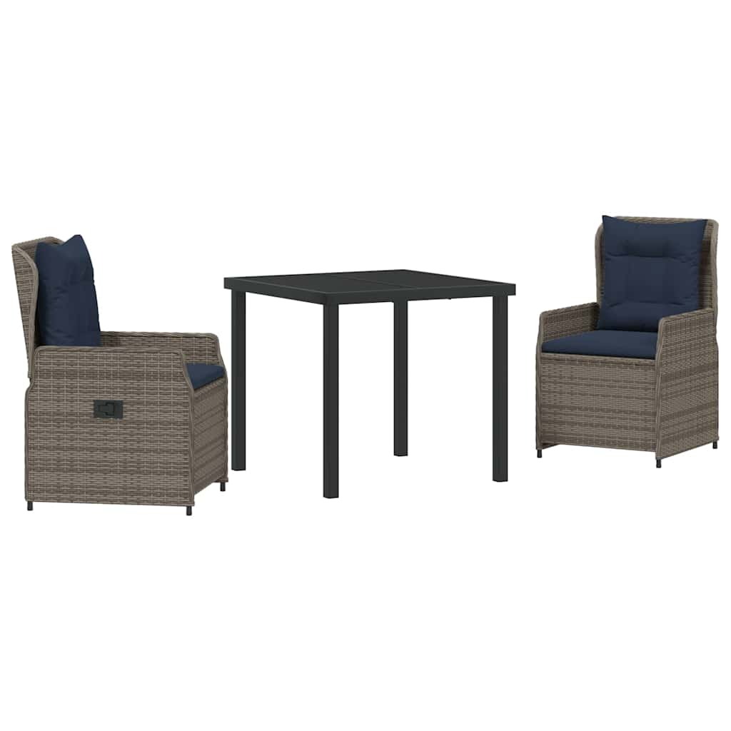 Tuin Eetset met kussen 3 pcs Grijs Poly riet – afbeelding 2