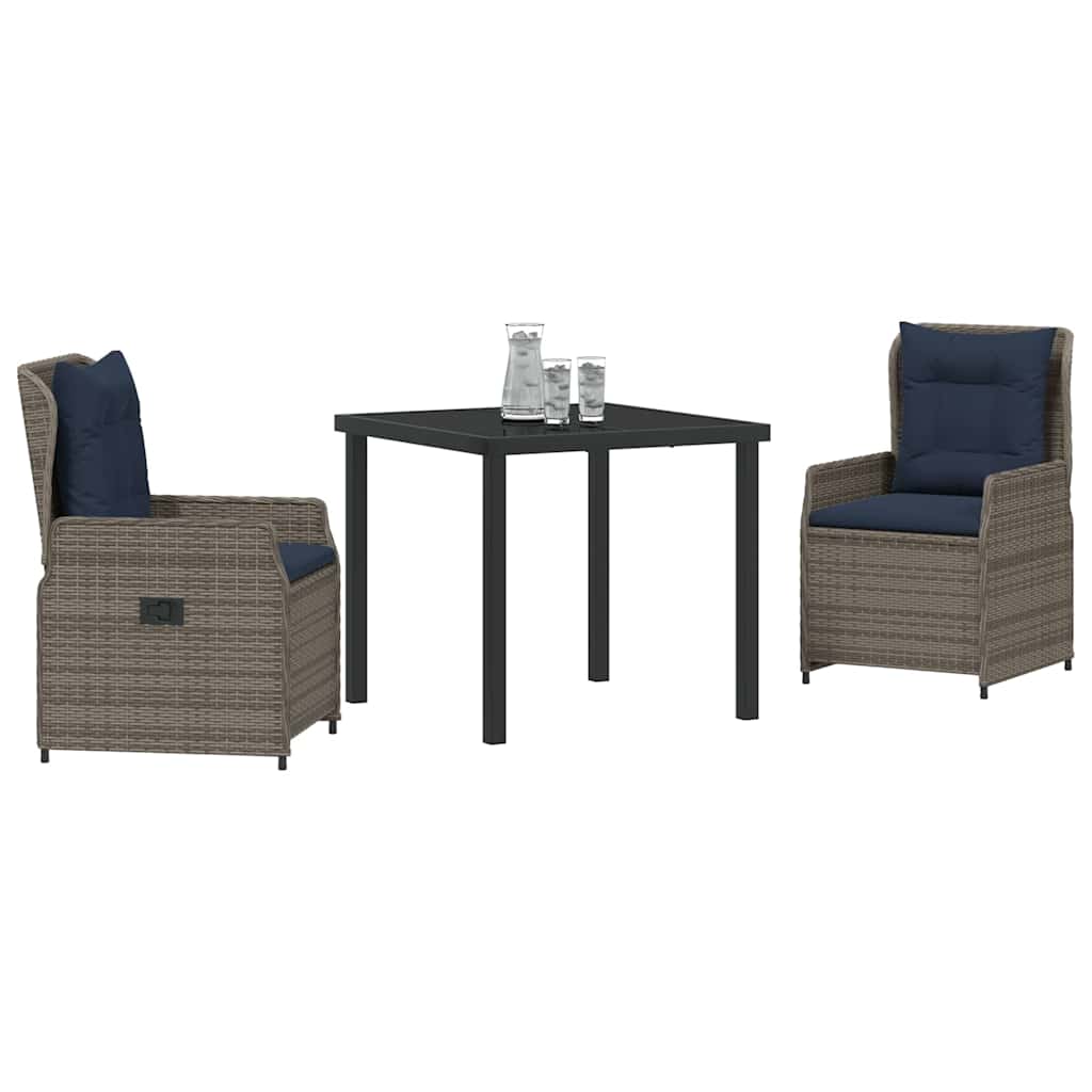 Tuin Eetset met kussen 3 pcs Grijs Poly riet – afbeelding 3
