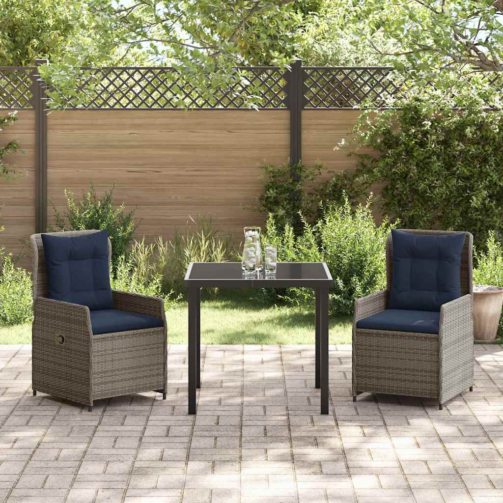 Tuin Eetset met kussen 3 pcs Grijs Poly riet – afbeelding 4