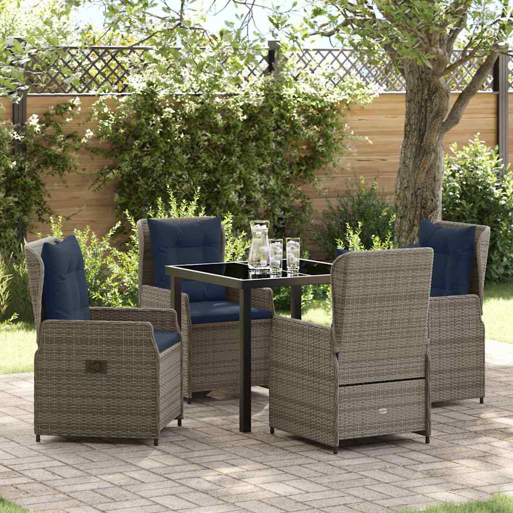 Tuin Eetset met kussen 5 pcs Grijs Poly riet – afbeelding 1