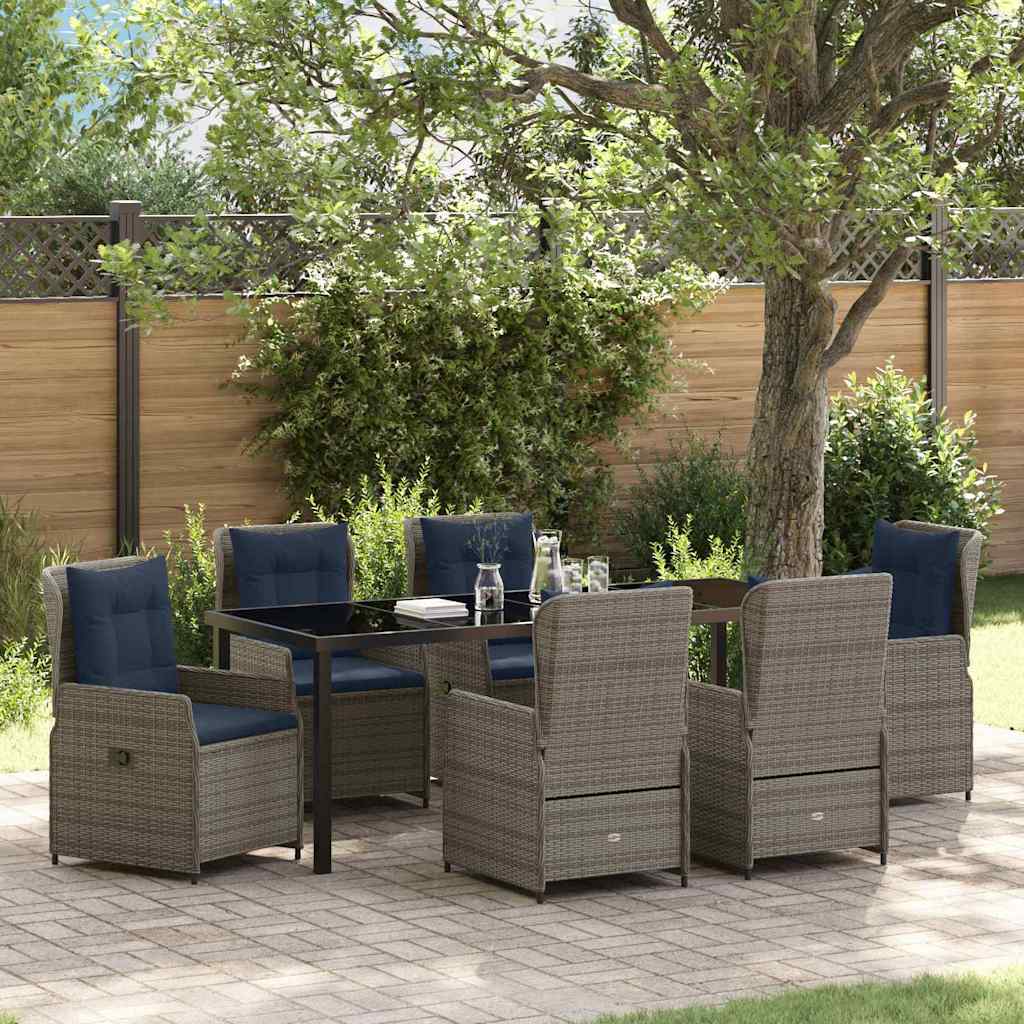 Tuin Eetset met kussen 7 pcs Grijs Poly riet – afbeelding 1