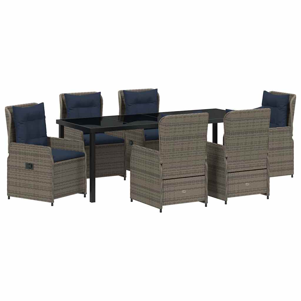 Tuin Eetset met kussen 7 pcs Grijs Poly riet – afbeelding 2