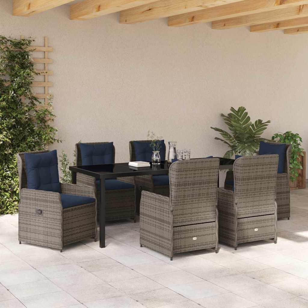Tuin Eetset met kussen 7 pcs Grijs Poly riet – afbeelding 4