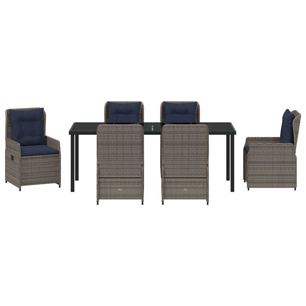 Tuin Eetset met kussen 7 pcs Grijs Poly riet – afbeelding 7