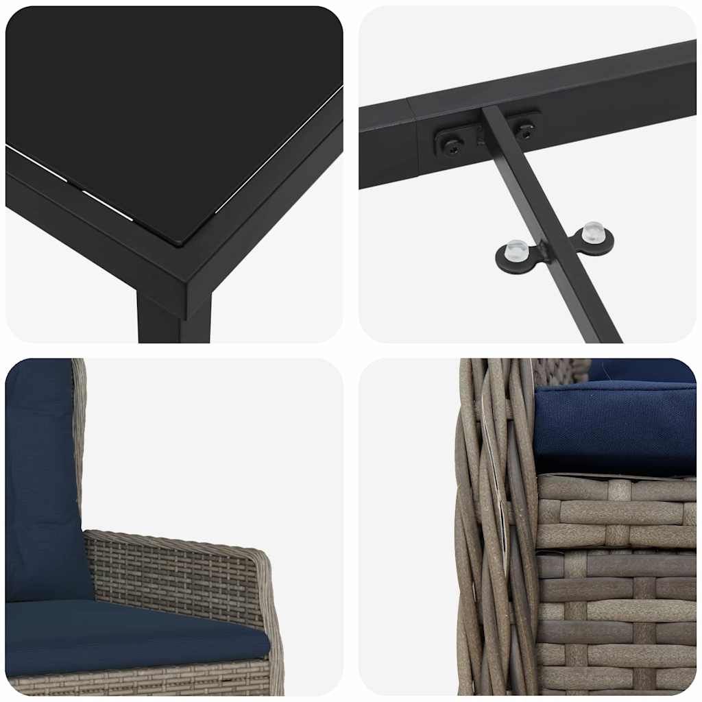 Tuin Eetset met kussen 7 pcs Grijs Poly riet – afbeelding 9