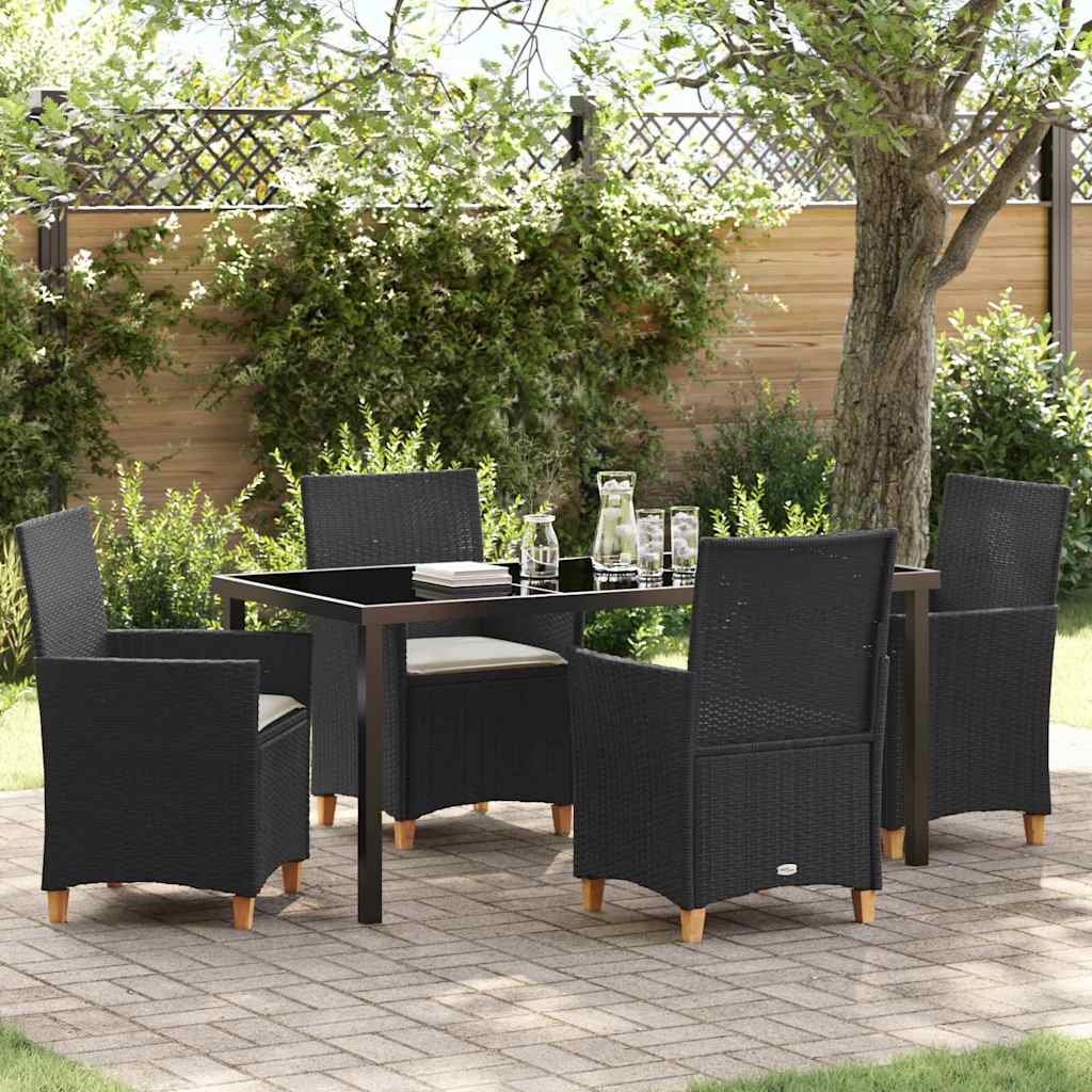 Tuin eettafelset 5 pcs Zwart poly rattan – afbeelding 1