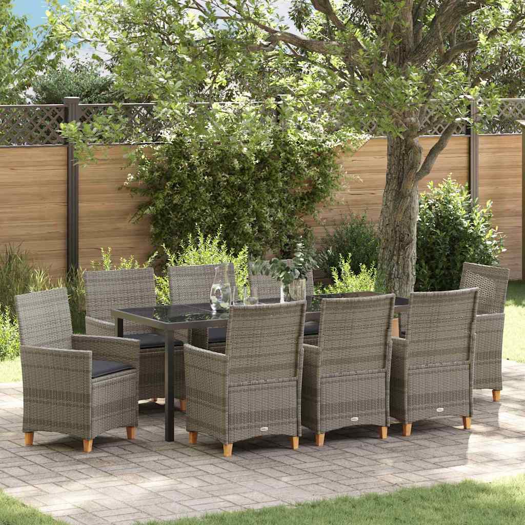 Tuin eettafelset 9 pcs Grijs poly rattan – afbeelding 1
