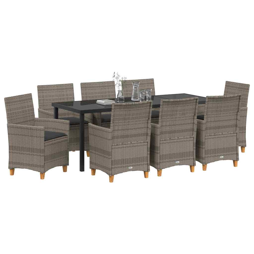 Tuin eettafelset 9 pcs Grijs poly rattan – afbeelding 3
