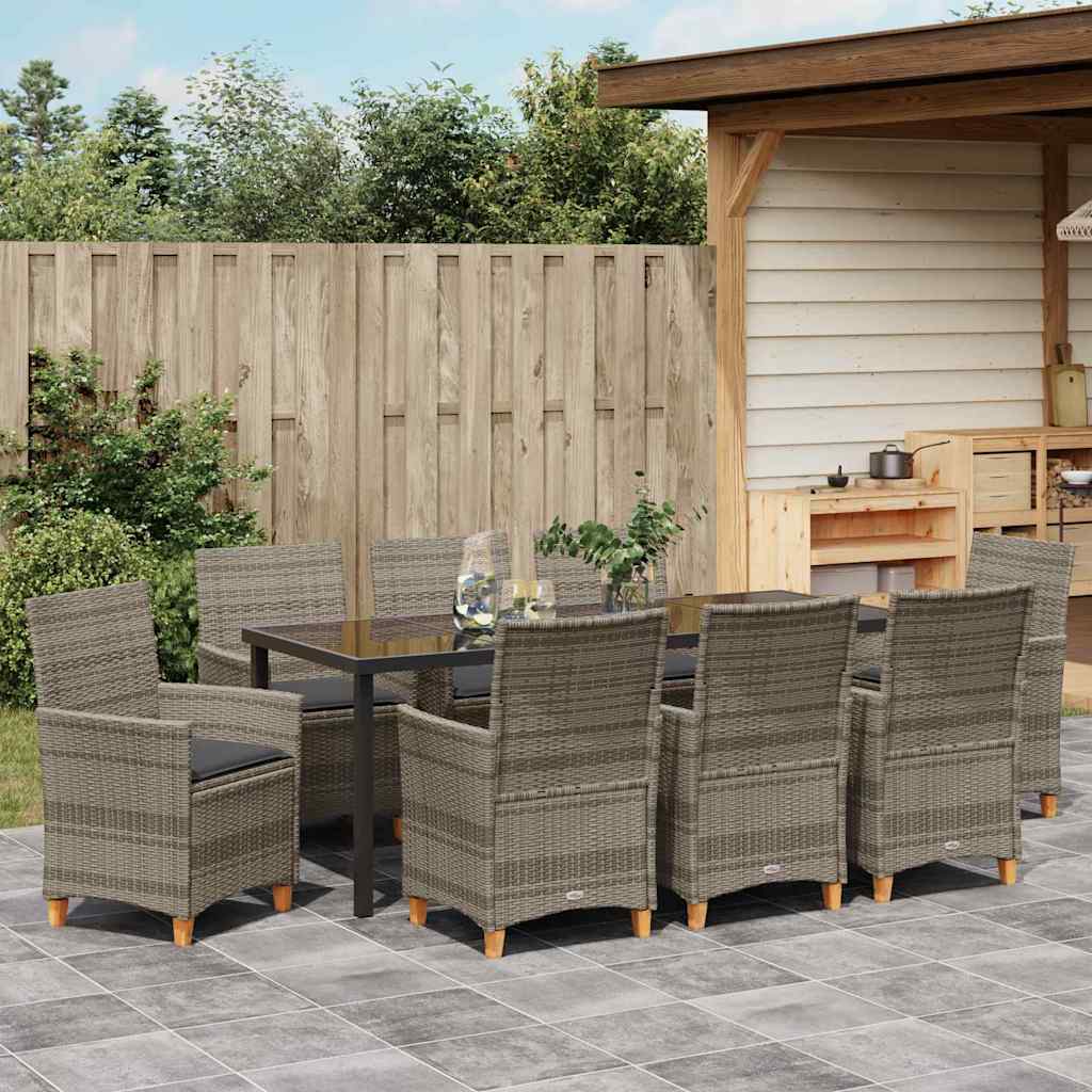 Tuin eettafelset 9 pcs Grijs poly rattan – afbeelding 4