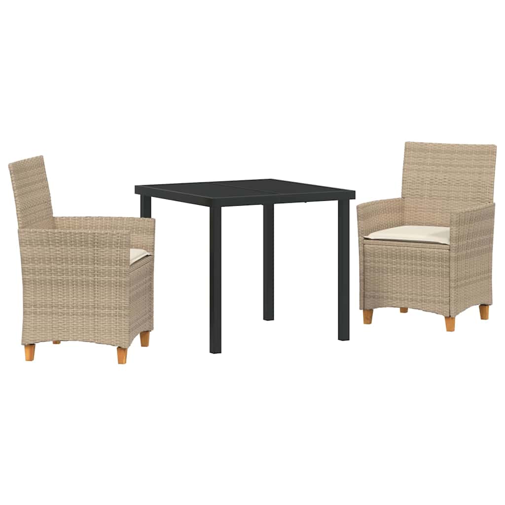 Tuin eettafelset 3 pcs Beige poly rattan – afbeelding 2