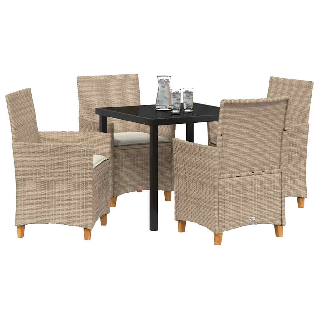 Tuin eettafelset 5 pcs Beige poly rattan – afbeelding 3