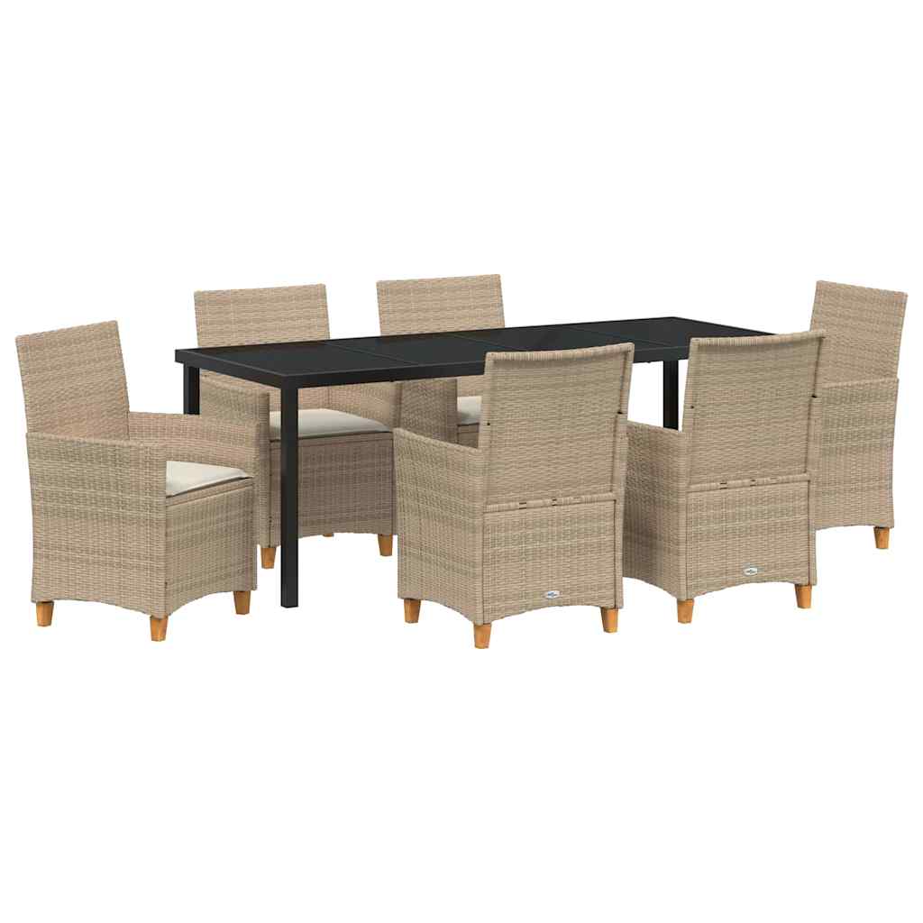 Tuin eettafelset 7 pcs Beige poly rattan – afbeelding 2