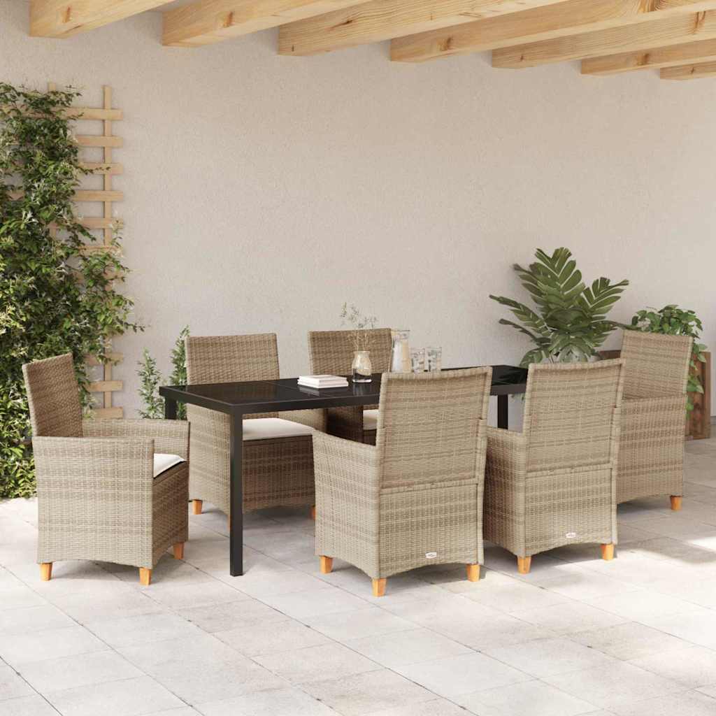 Tuin eettafelset 7 pcs Beige poly rattan – afbeelding 4