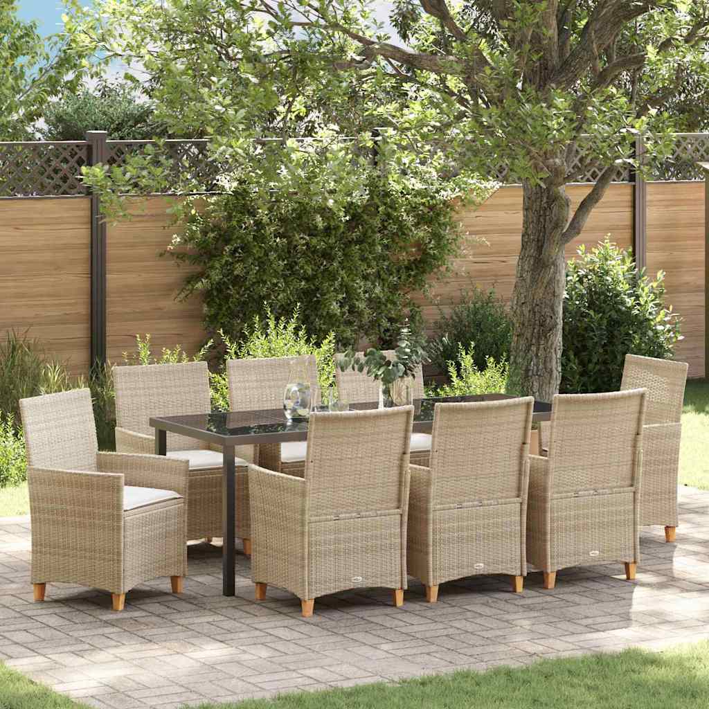 Tuin eettafelset 9 pcs Beige poly rattan – afbeelding 1