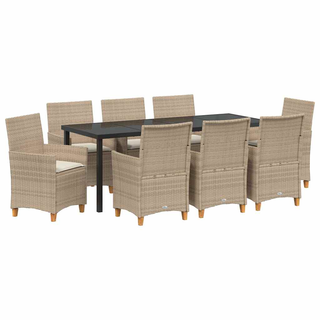 Tuin eettafelset 9 pcs Beige poly rattan – afbeelding 2