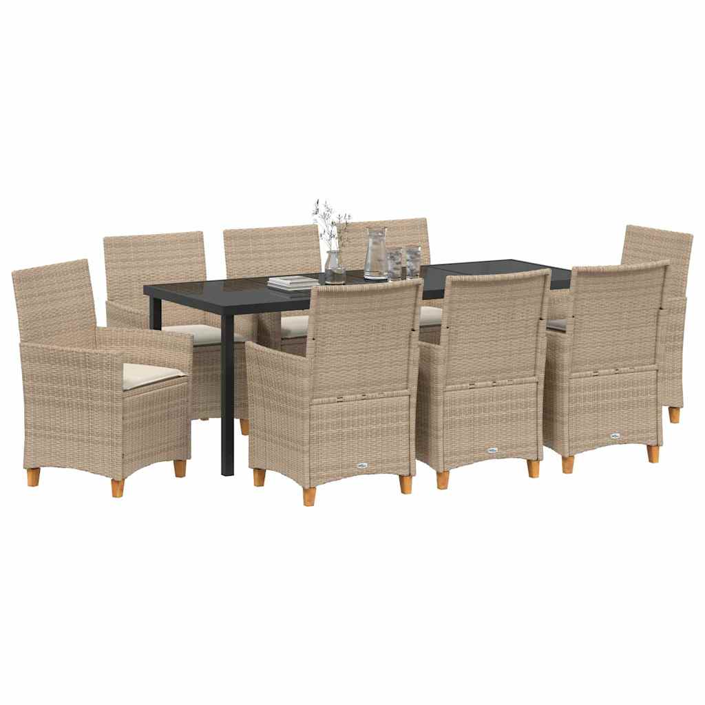 Tuin eettafelset 9 pcs Beige poly rattan – afbeelding 3