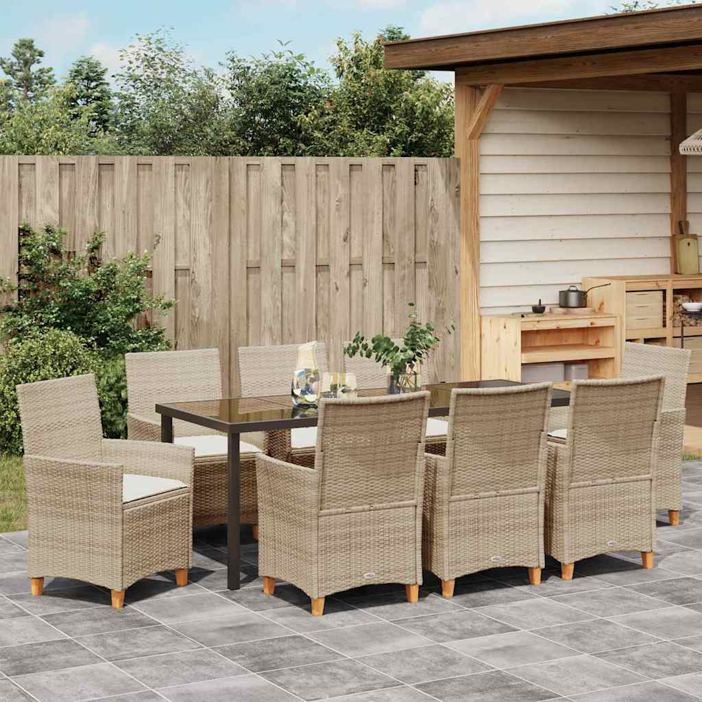 Tuin eettafelset 9 pcs Beige poly rattan – afbeelding 4