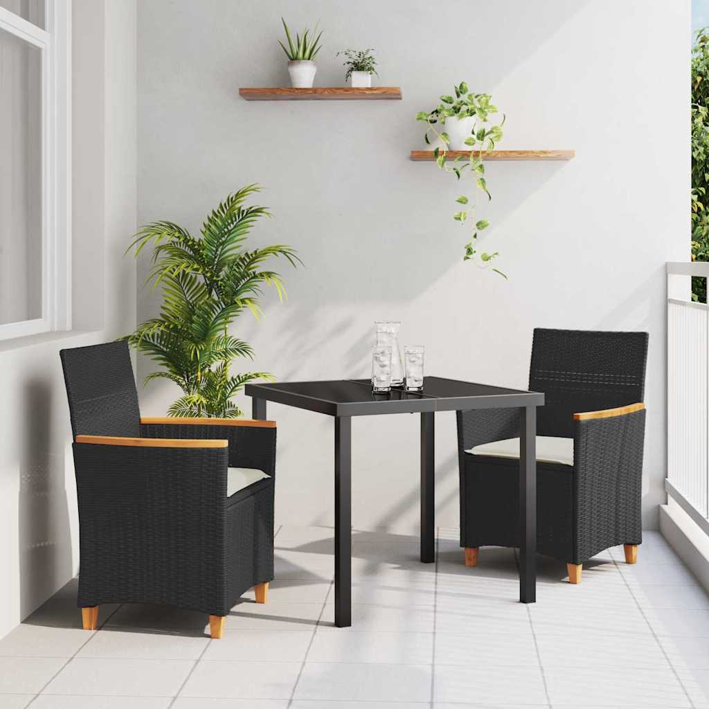 Tuin eettafelset 3 pcs Zwart poly rattan – afbeelding 1