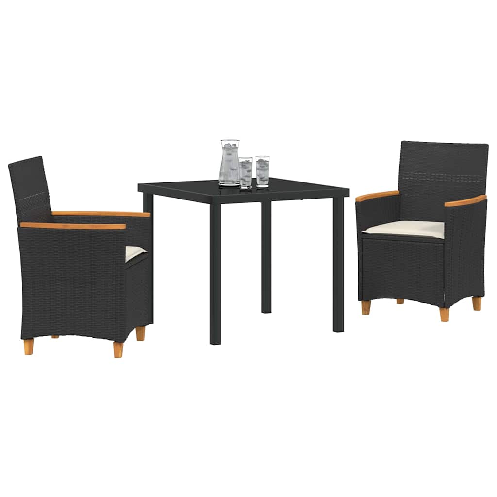 Tuin eettafelset 3 pcs Zwart poly rattan – afbeelding 3