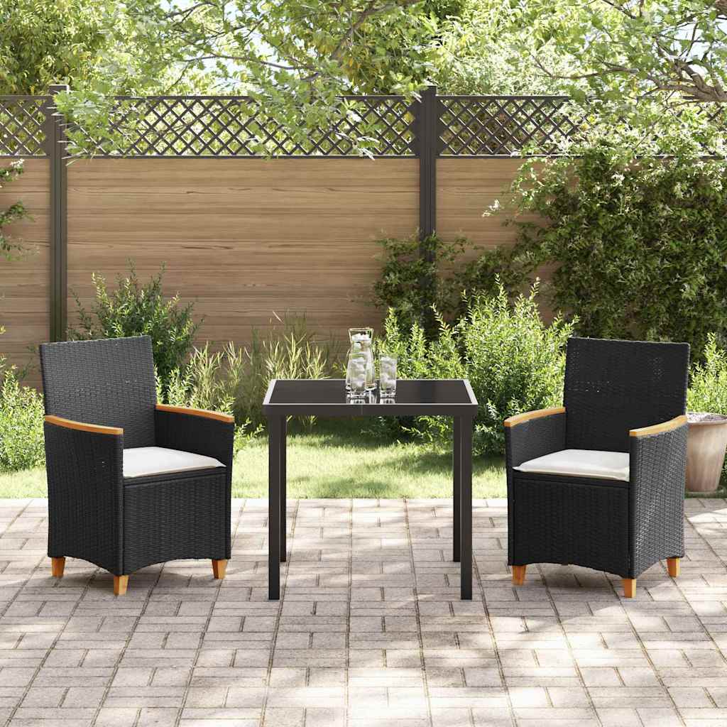 Tuin eettafelset 3 pcs Zwart poly rattan – afbeelding 4