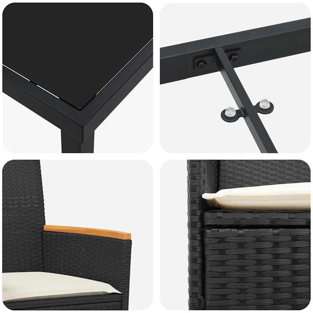 Tuin eettafelset 3 pcs Zwart poly rattan – afbeelding 9