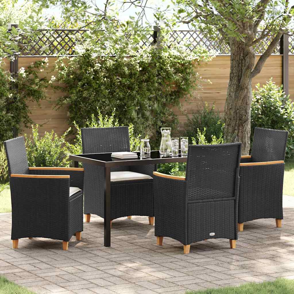 Tuin eettafelset 5 pcs Zwart poly rattan – afbeelding 1