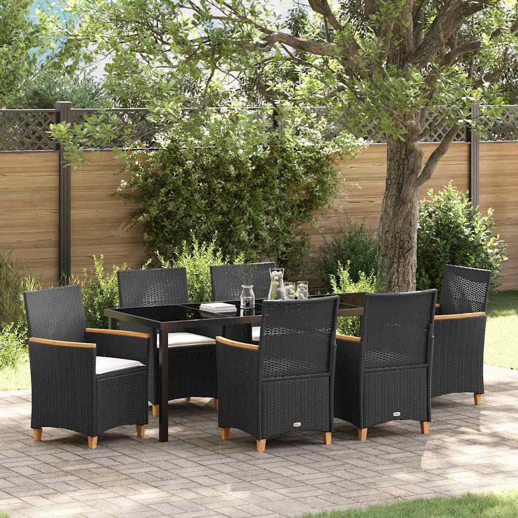 Tuin eettafelset 7 pcs Zwart poly rattan – afbeelding 1