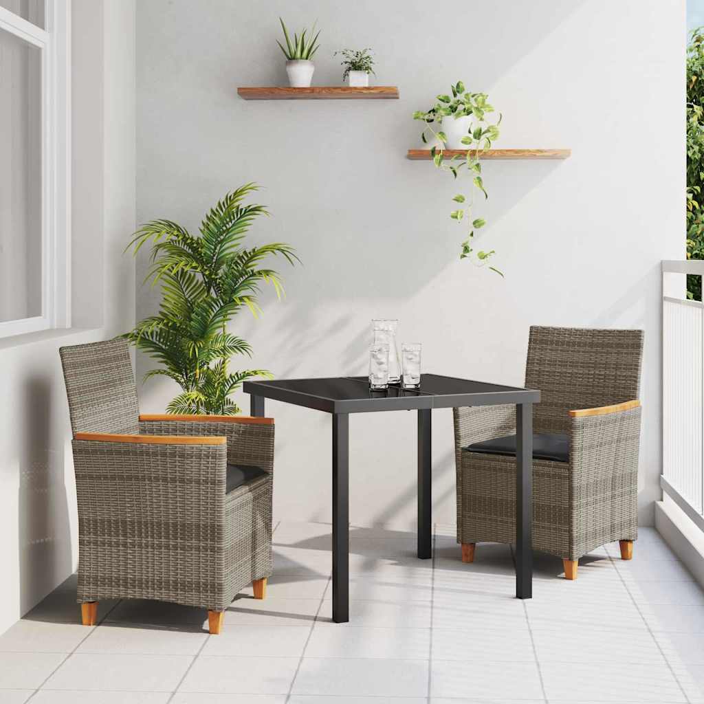 Tuin eettafelset 3 pcs Grijs poly rattan – afbeelding 1