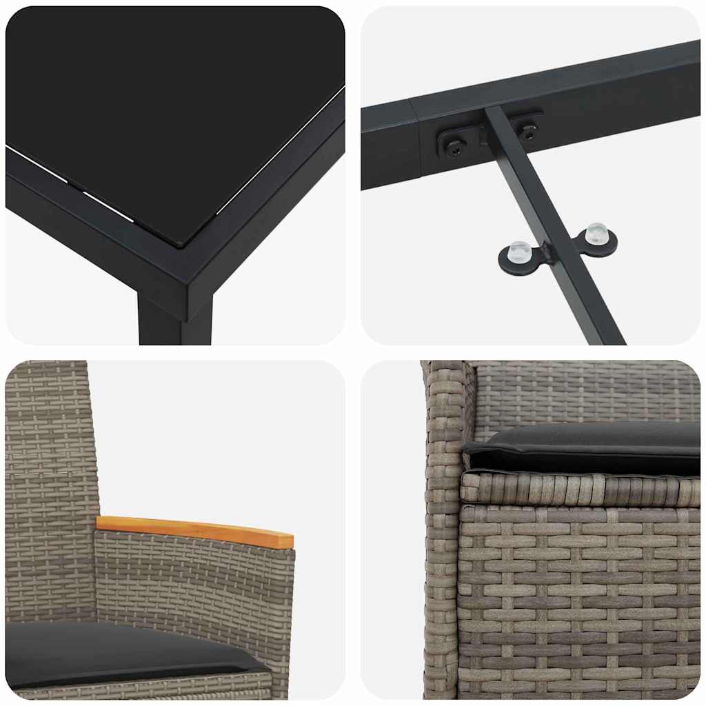 Tuin eettafelset 3 pcs Grijs poly rattan – afbeelding 9