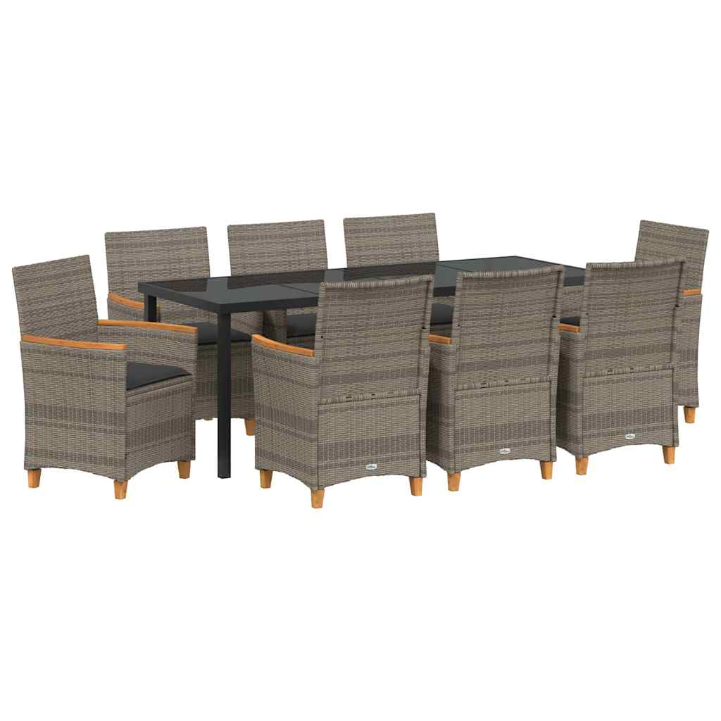 Tuin eettafelset 9 pcs Grijs poly rattan – afbeelding 2