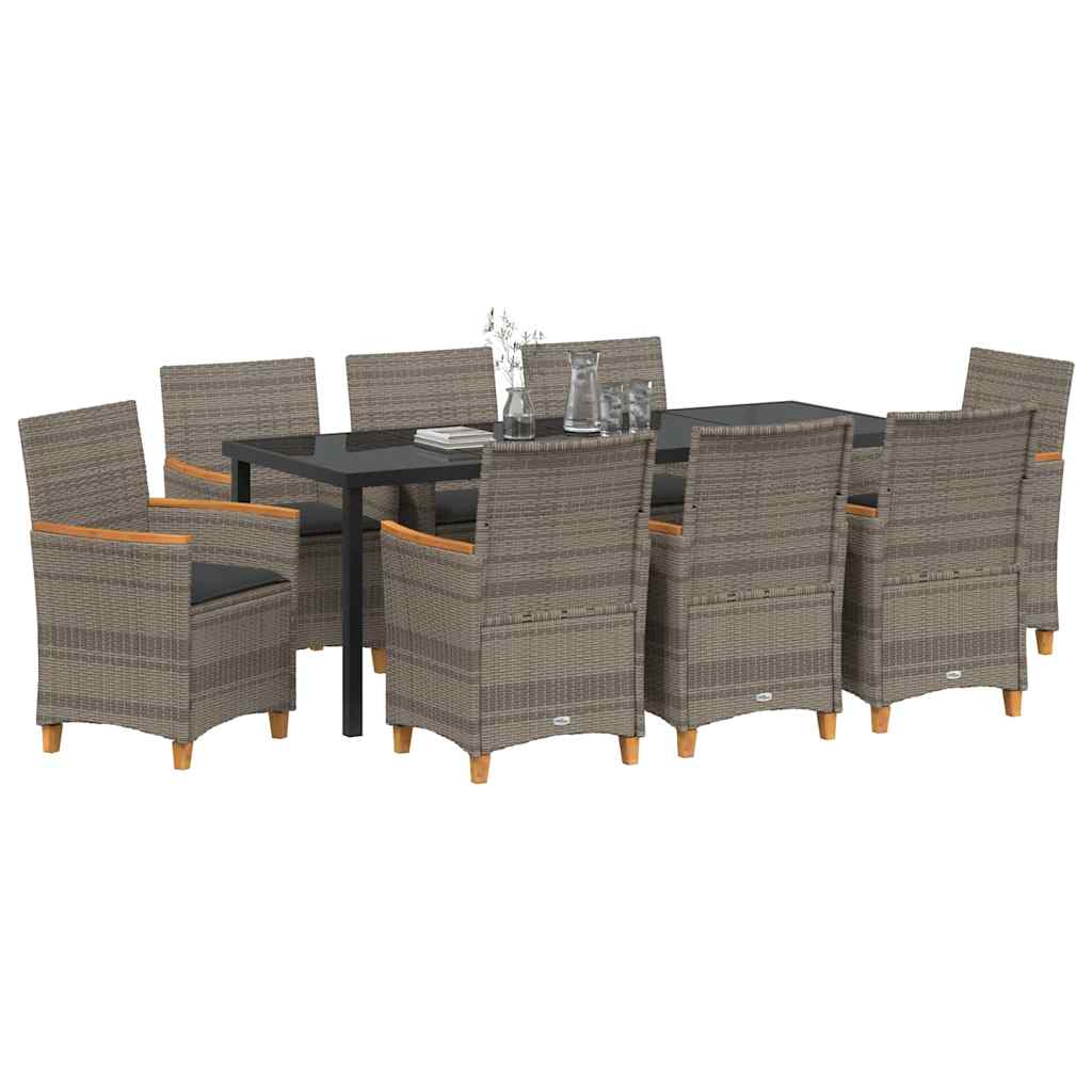 Tuin eettafelset 9 pcs Grijs poly rattan – afbeelding 3