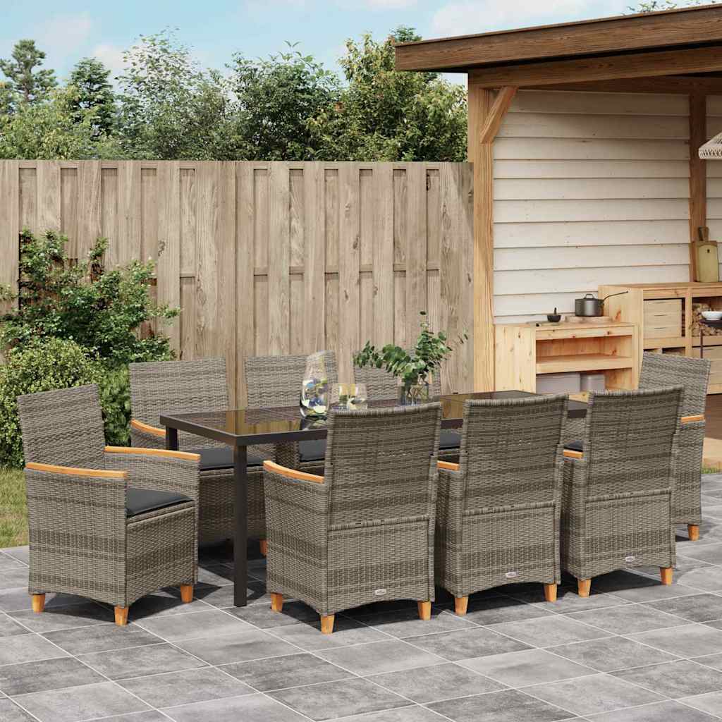 Tuin eettafelset 9 pcs Grijs poly rattan – afbeelding 4
