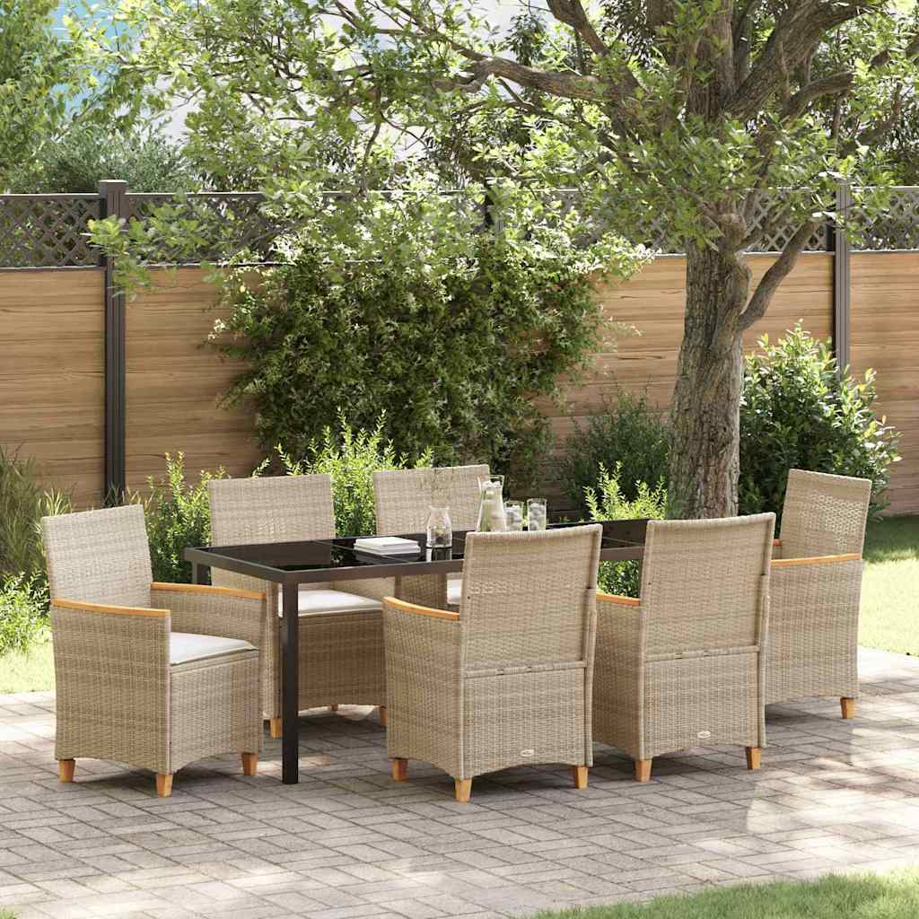 Tuin eettafelset 7 pcs Beige poly rattan – afbeelding 1