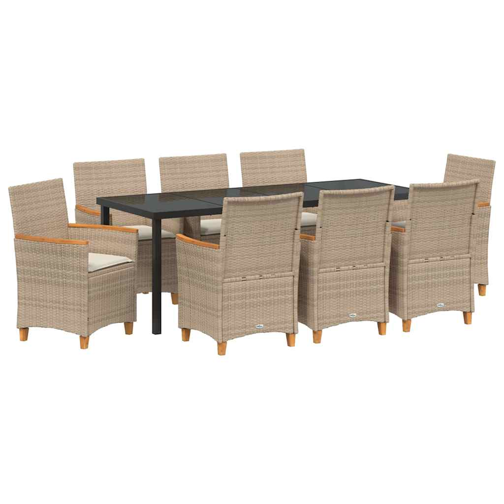 Tuin eettafelset 9 pcs Beige poly rattan – afbeelding 2
