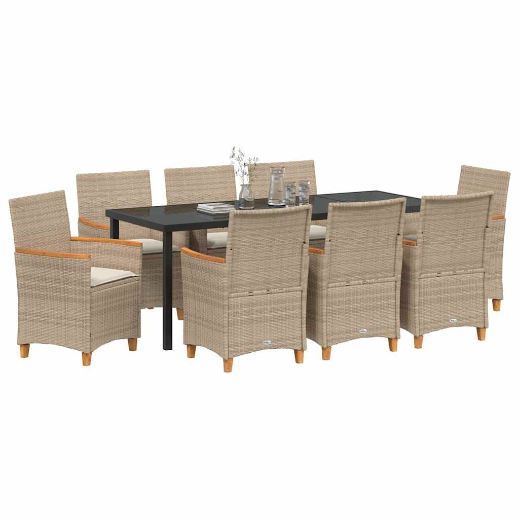 Tuin eettafelset 9 pcs Beige poly rattan – afbeelding 3